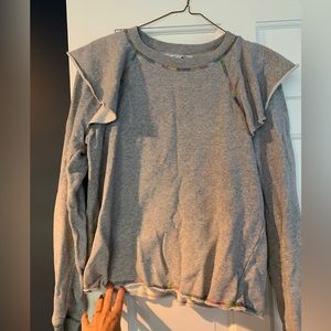Something Navy Meghan Ruffle Shoulder Gray Rainbow Stitch Sweatshirt Top Small